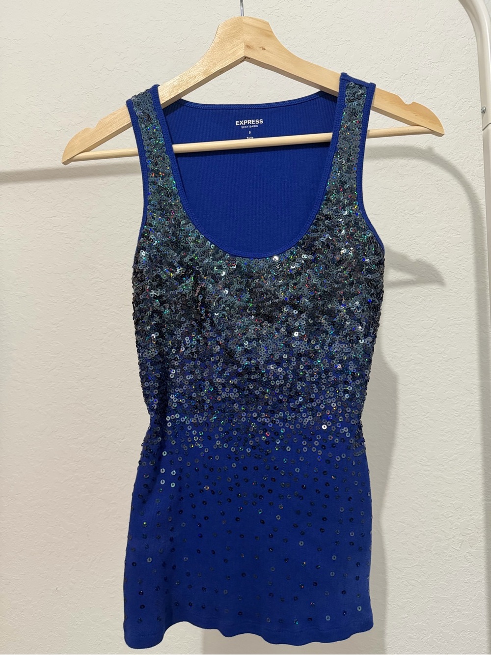 Express Blue Sequin Mini Tank Dress